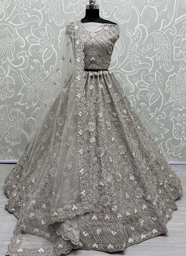 Double Net Grey Bridal Wear Embroidery Work Lehenga Choli